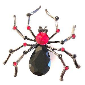 “BLACK SPIDER” PIN, WITH BLACK AND RED CRYSTALS, GREAT STATEMENT